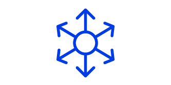 Icon of arrows expanding on six axes representing versatility