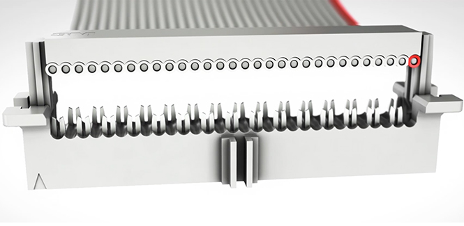 Highly detailed rendering of the IDC termination of flat flex cables