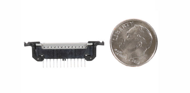 Image comparing the size of the boardmount header versus a dime