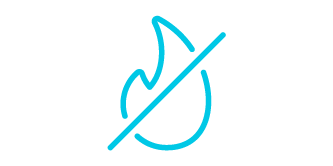 Flame resistant icon of a flame with a slash through it.