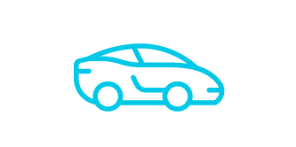Blue line art icon of a futuristic automotive exterior.