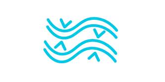 Blue line art icon of multiple flexible substrates on top of each other.