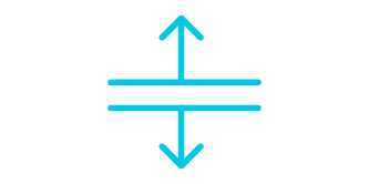 Blue line art icon of two surfaces with arrows pointing outward.