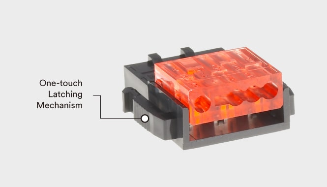 Close-up of a 3M Power Clamp Wiremount Socket one-touch latching mechanism.