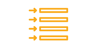 Yellow line art icon of various substrates of the same thickness, representing consistent thickness.