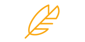 Yellow line art icon of a feather, representing lightweighting.