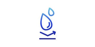 blue gradient water droplet icon with an arrow showing easy to clean